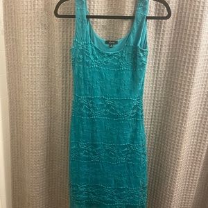 Teal lace mini dress
